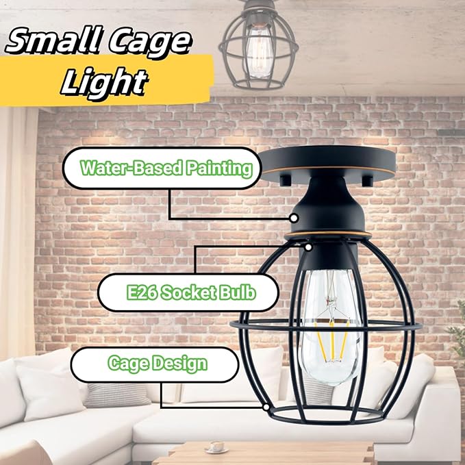 WISBEAM Oil Rubbed Bronze Semi Flush Mount Ceiling Light Fixture, E26 Medium Base MAX 60W, Metal Housing, ETL Rated, Bulbs NOT Included, 2-Pack