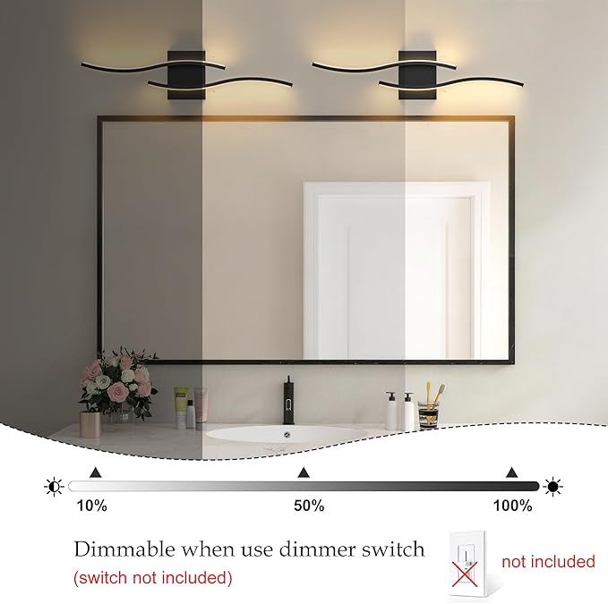 KARTOOSH 2 Pack Bathroom Vanity Lights Fixtures Over Mirror Hardwired Black Light Fixture Wall Lights 3CCT Dimmable LED Bathroom Light Fixtures 23.6 Inch Modern Wall Sconce Picture Lights for Wall