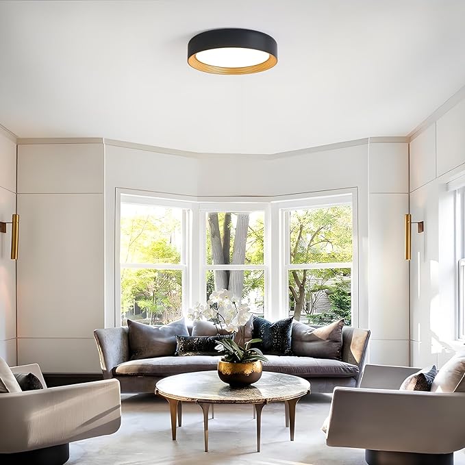 Dimmable Modern LED Flush Mount Ceiling Light,15.7 Inch 5CCT 36W/3000K-6000K,Minimalist Round Black and Gold Close to Ceiling Lighting Fixtures for Bedrooms,Dining Rooms,Living Room,Kitchens