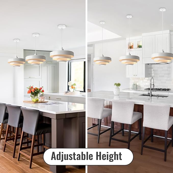 White 3-Tier Pendant Light Fixture, 13.8" Large Mid Century Modern Adjustable Hanging Ceiling Lamp, E26 Base Retro Farmhouse Pendant Lighting for Kitchen Island Dining Room Living Room Bedroom