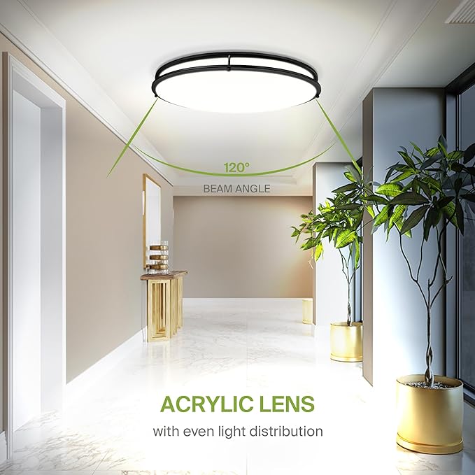 ASD LED 32" Oval Flush Mount Lighting, Close to Ceiling Light Fixture | 5CCT, Dimmable, ETL Listed | 50W 4195LM 2700-5000K 120V | Low Profile Double Ring Lamp | Black, 2 Pack