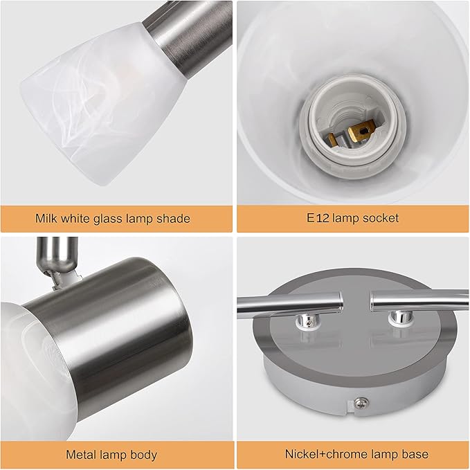 HiBay LED Track Lighting Fixtures, Rotatable 4-Light Ceiling Spot Light, Modern Spotlight with Glass Shade for Living Room Kitchen Dining Room, E12 Base (Bulbs Not Included)