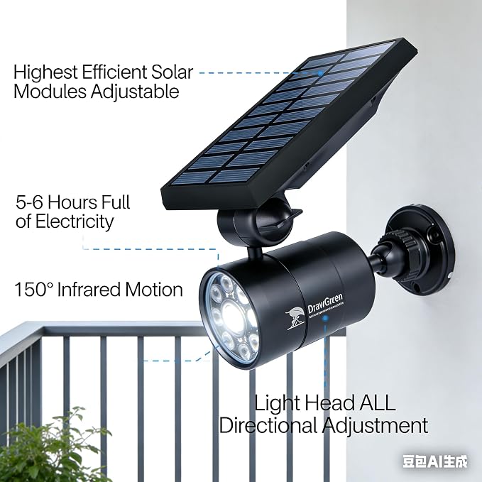 Solar Motion Lights for Outside Aluminum case(Not plastic), Outdoor Solar Flood Security Spot lights 1400LM 9W LED(130W Equ.) Garden Step Deck Patio Post Porch, 100-Week FREE Refund/Replacement(Black)