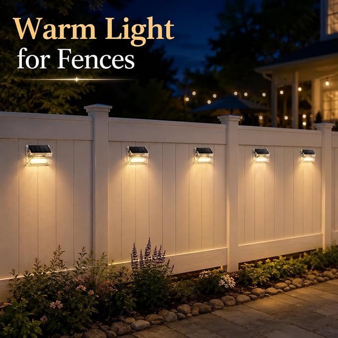 Qualdout Solar Outdoor Lights, 8 Pack Solar Fence Deck Lights, Waterproof Outside Lighting for Step Railing Wall Pool Stair Yard Garden Patio Pool Decorations (Warm White)