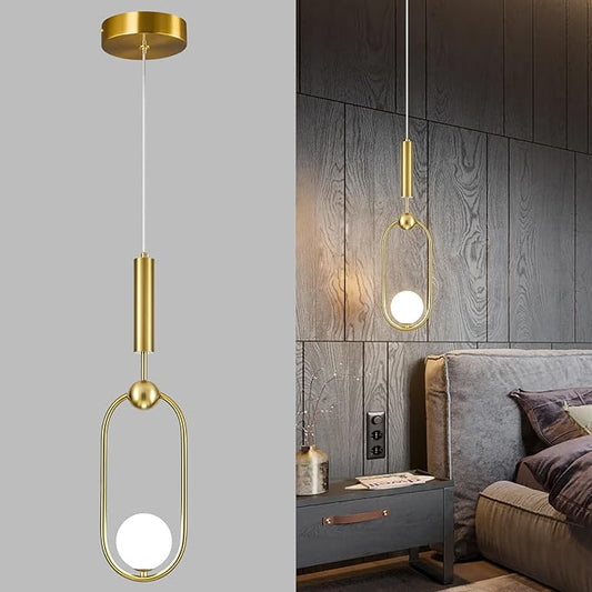 Modern Oblong Glass Pendant Light fixtures 1-Light, Simplicity Gold Pendant Lighting, Mid Century Chandelier for Kitchen Island Dining Room Bedroom Entryway Hallway(1-Pack)