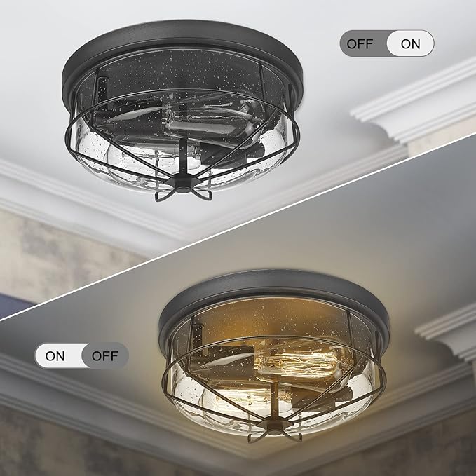 Darkaway Ceiling Light Fixtures Flush Mount Light Fixtures with Seeded Shade, Indoor Outdoor Ceiling Light for Hallway Entryway Bedroom Porch Kitchen Stairways 2-Light E26