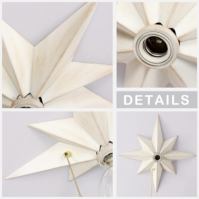 16 inch Flush Mount Ceiling Light with Pull Chain On/Off Switch, White Star Ceiling Light Fixtures, Farmhouse Modern Lighting for Hallway, Entryway, Porch, Study, Bedroom, Stair, Kitchen, Bathroom