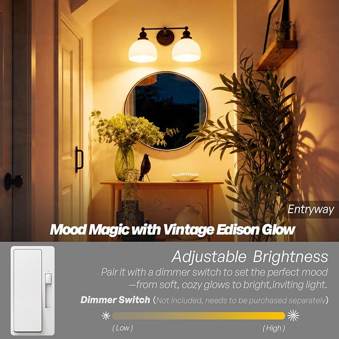 2-Light Wall Sconces,Black Double Bathroom Vanity Light with Milk Glass Minimalist Farmhouse Wall Sconce Light Lamp for Bathroom Mirror Living Room Bedroom Kitchen E26 Hardwire Indoor