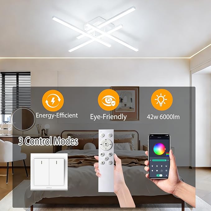 42W Modern LED Ceiling Light Fixture, 27.5Inch White Flush Mount Ceiling Light for Bedroom ‎Kitchen Living Room Bathroom Garage Farmhouse Dining Hallway Stepless Dimming 3 Color 6500K