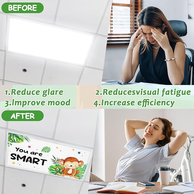 6 Pcs Fluorescent Light Covers with 60 Magnets Decorative for Classroom Ceiling Lights 4 x 2 Feet Magnetic Light Cover Filter Easy Install for Office Hospital Home Ceiling Supplies (Jungle Animals)