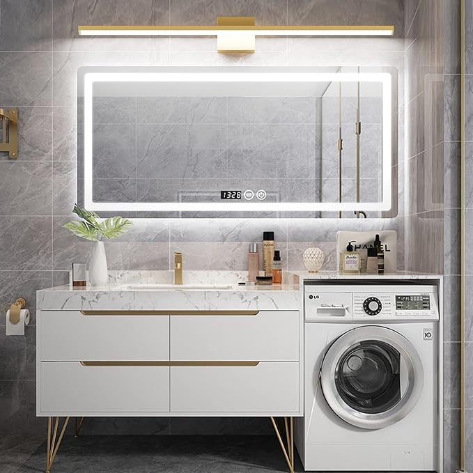 Ralbay Modern LED Gold Vanity Light for Bathroom 40inch Frosted Aluminum Gold Bathroom Wall Lighting Fixtures Over Mirror White Light 6000K