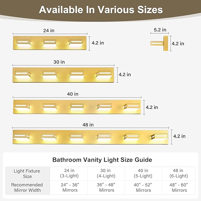 LED Modern Bathroom Light Fixtures, 3-Light 24-Inch Gold Vanity Lights for Bathroom Lighting Fixtures Over Mirror, 6000K Cool White 350° Rotatable Wall Lamp