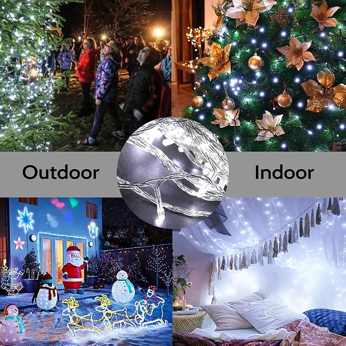 String Lights Indoor Bedroom, 98FT 200 LED Fairy String Lights Outdoor Waterproof, 8 Modes Memory Twinkle Christmas Light Plug in for Classroom Dorm Patio Tree Garden Decor (Cool White)