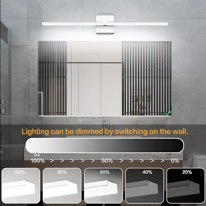 ZUZITO 30in Modern Bathroom Light Fixtures Dimmable 5CCT LED Bathroom Lighting Fixture Over Mirror Chrome Vanity Light Bar for Bath