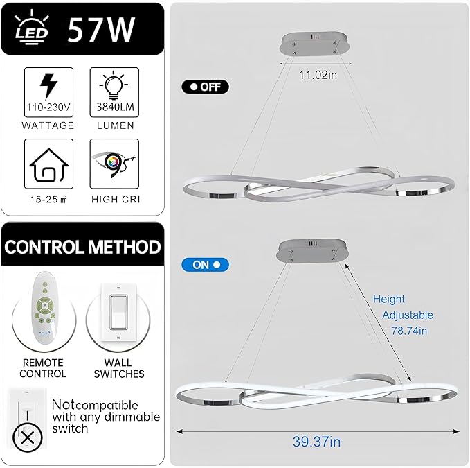 Modern Pendant Light Kitchen Island Lighting Dimmable Modern Led Chandelier for Dining Room Light Fixture Over Table with Remote,Minimalist Led Ceiling Handing Pendant Lamps