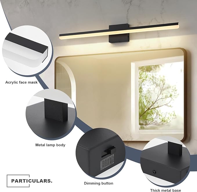 LED Modern Bathroom Vanity Light Fixtures 22W Dimmable 5CCT Vanity Light Bar Over Mirror Matte Black Wall Light for Bathroom 31.5 inch Long 110V AC ETL Certificated