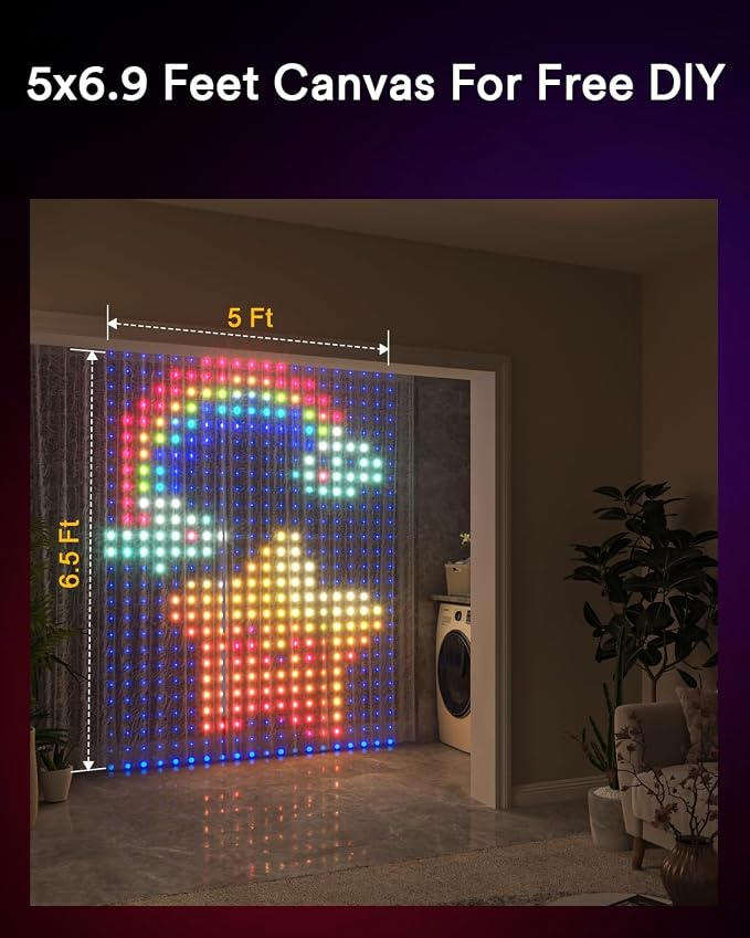 Lumary WiFi Smart Curtain Lights, World Cup Decor Curtain Lights with APP & Remote Control, DIY Color Changing, Pattern GIF Display for Outdoor Indoor, 6.9 x 5FT, 540 RGB LED