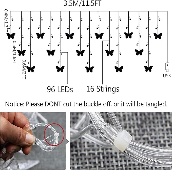 Butterfly Curtain Fairy Lights USB Plug in, 8 Modes 96 LED 11.5FT Firefly Window Twinkle Timer String Lights with Remote for Bedroom Patio Christmas Wedding Party Decoration (Pink)