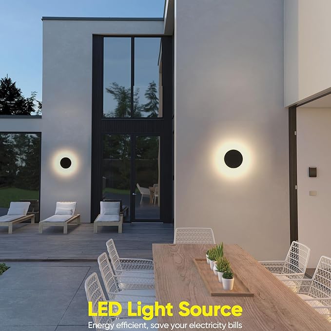 LED Wall Light Indoor Outdoor Modern Sconce Black Modern Outdoor Wall Lights Aluminum Waterproof Black Wall Mount Lights LED Light Warm White 3000K (Round)
