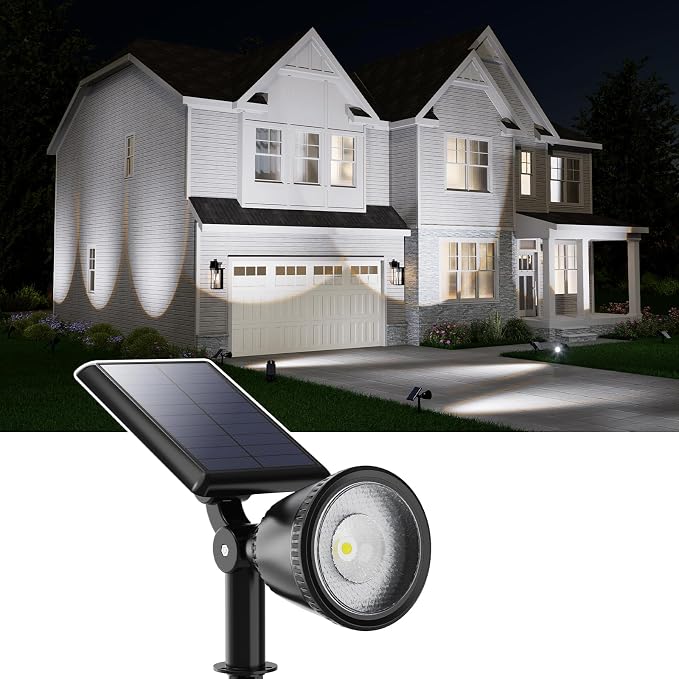 Solar Powered Sunset Spotlight Outdoor Waterproof Spot LED Accent Landscape Uplight for Outside Trees, House Flag, Sculptures, Patio, Wall, Yard and Garden, Independently Adjustable Light & Panel