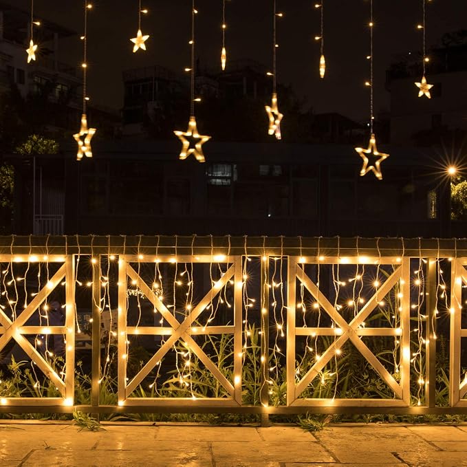 AWQ 400LED 32Ft Icicle Lights Curtain Fairy Light Christmas String Dripping Lights8 Modes for Christmas Thanksgiving Wedding Party Home Bedroom Indoor Outdoor Decor (Warm White)