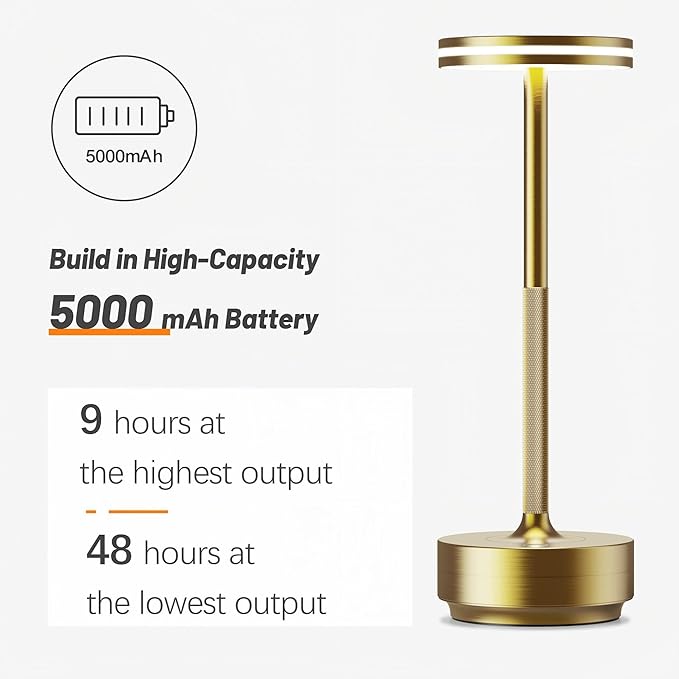 Hapfish Rechargeable Cordless Table Lamps, 5000mAh Battery Operated Lamp, 3 Color Modes, Dimmable, LED Table Lamps for Living Room,Outdoor, Dinner,Patio,Restaurant – Bronze