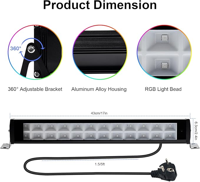 50W 2.4G Remote Control RGB Wall Washer Light, RGB Light bar with Remote Control & APP Control, for Birthday Party, Garden Lighting, Wall Display, Hotel, Building, Commercial Lighting