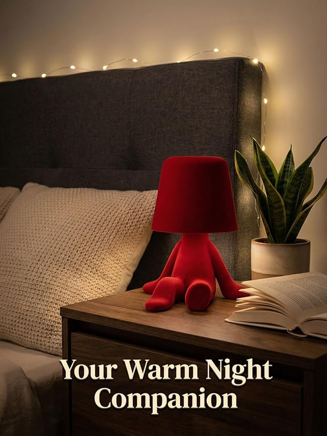 Bedside Touch Control Table Lamp, Golden Decor Thinker Statue LED Table Lamp with USB Port, 3 Way Dimmable Modern Night Light Nightstand Lamp for Home Living Room Office Shelf Decor (Red-E)