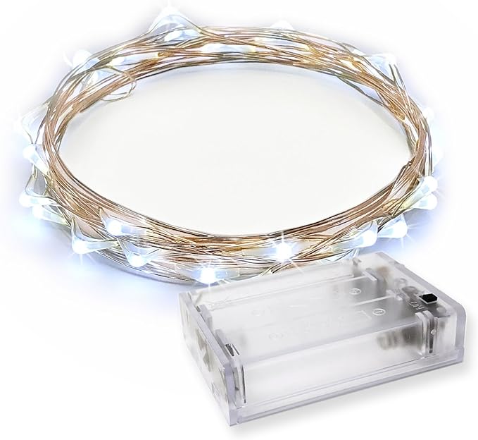 30 LED Wire Twinkle Fairy Lights, Battery Powered, Waterproof — Christmas, Holidays, Halloween, Wedding — Bedroom, Living Room — 9.5 Ft, Cool White, Indoor & Outdoor