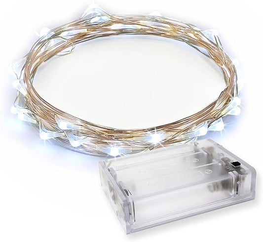 30 LED Wire Twinkle Fairy Lights, Battery Powered, Waterproof — Christmas, Holidays, Halloween, Wedding — Bedroom, Living Room — 9.5 Ft, Cool White, Indoor & Outdoor
