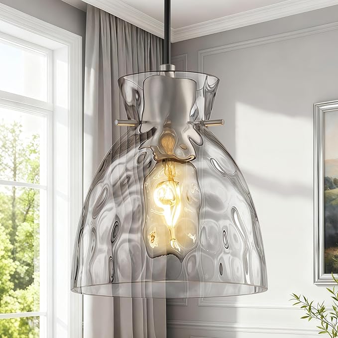 5.9“ Small Brushed Nickel Pendant Lights Kitchen Island, Hammered Glass Pendant Light Fixtures, Adjustable Mini Hanging Lights Kitchen Pendant Lighting over Island Sink Bathroom Dining Room Bedroom
