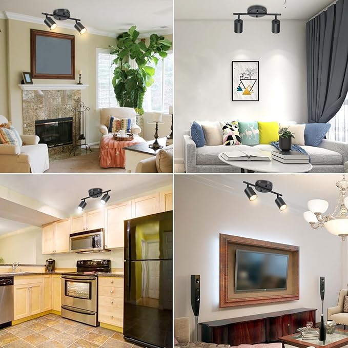 BoostArea LED 2 Light Track Lighting Kit, Black 2 Way Ceiling Spot Lighting, Flexibly Rotatable Light Head for Kitchen, Living Room, Bedroom, GU10 Bulb Not Included