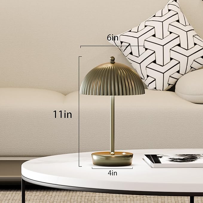 Small Portable Cordless Table Lamp, 3-Way Dimmable Touch Rechargeable Battery Powered Mushroom Lamp Bedroom Dining Table Living Room Shelf Decor,Gold