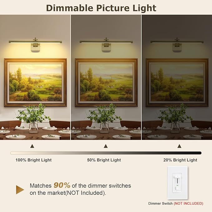 DESOOP LED Picture Lights for Wall Hardwired Antique Bronze Picture Frame Light Dimmable Painting Lights for Portrait Artwork 23.62 inch 14W 2700K