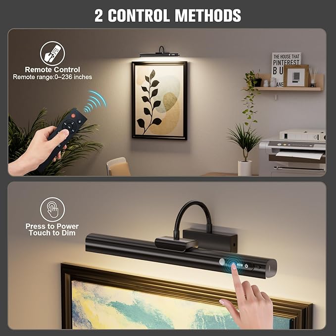 15.7'' Picture Lights for Wall with Motion Sensor, 9000mAh Rechargeable Battery Operated Poster Lights for Paintings, Portraits, Wall Decor, Black