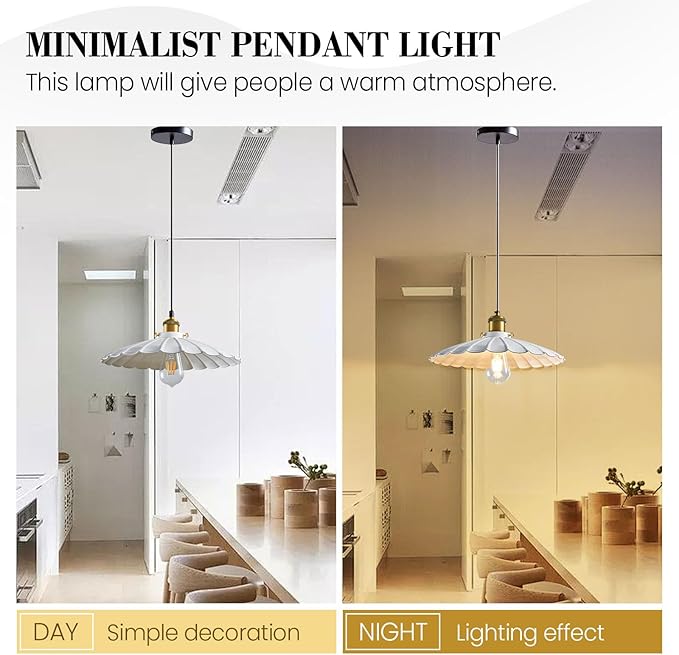 Pendant Light Fixture, White Farmhouse Vintage Hanging Lamp 15.7 Inch Lampshade with 6Ft Adjustable Light Cord Kitchen Hanging Lights Retro Island Pendant Lights for Kitchen 2Pack