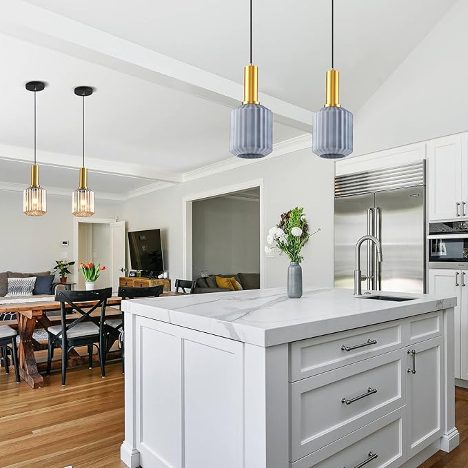 2 Pack Mid Century Smoke Gray Glass Pendant Light Fixture Brushed Gold Pendant Lights Kitchen Island Modern Globe Pendant Lighting Adjustable Modern Entry Hanging Light