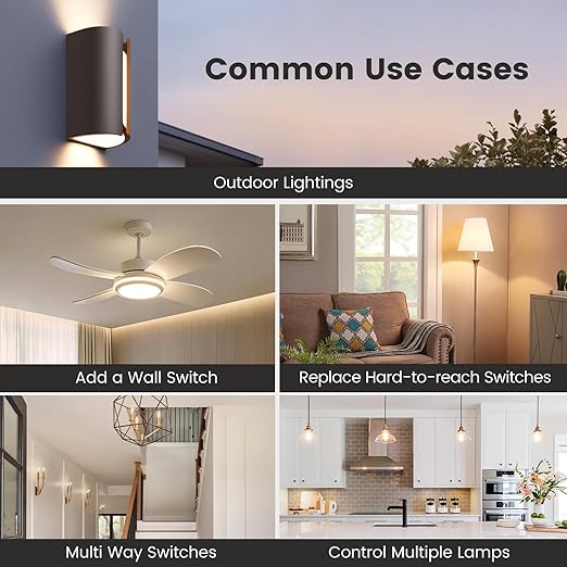 SURAIELEC Wireless Light Switch and Receiver Kit Black, 15A High Power, No Wiring No Interference, 100ft Range, Expandable Remote Control Wall Switches for Lamp, Ceiling Light, Fan, Outdoor Lighting