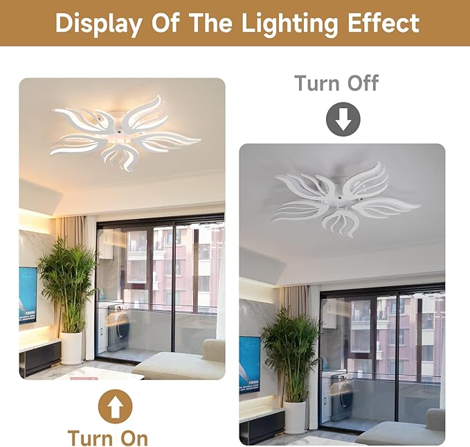 Becailyer Modern Flower Ceiling Light, 29.5" Flush Mount Ceiling Lamp, 50W Dimmable LED Ceiling Lighting Fixtures, 5-Petals Acrylic Close to Ceiling Light for Living Room Bedroom Dining Room, White