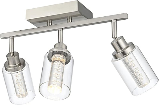 MELUCEE 3-Light LED Track Lighting Brushed Nickel Modern Ceiling Light Bathroom Wall Light with Flexibly Pivoting Heads, Built-in LED Chips, 5-Color Temperature Adjustable