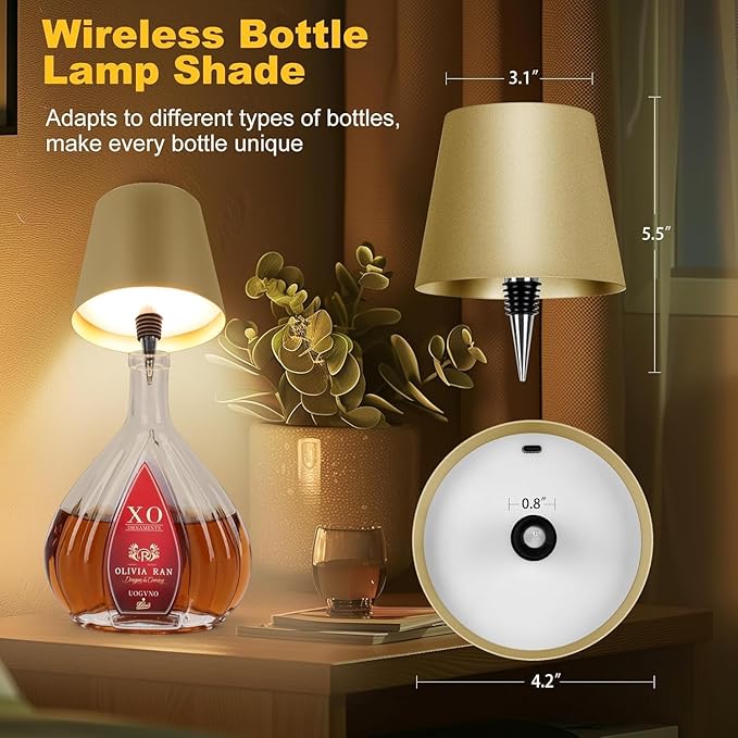 2026 New Wireless Bottle Lamp,LED Bottle Lights for Liquor & Wine Bottles,Bottle Light with Dimmable(Gold,2pcs)