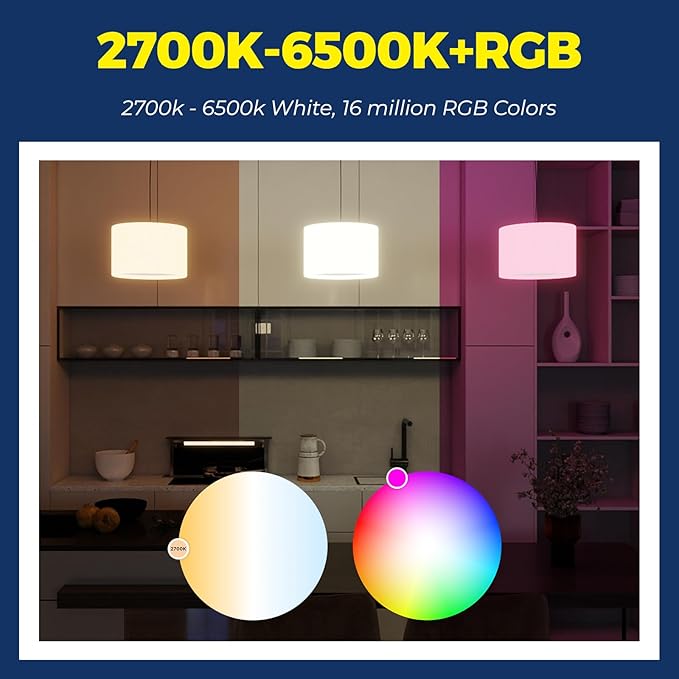 Lightinginside Smart Light Bulbs 100W Equivalent, Works with Alexa/Google Home/SmartLife, 1350LM 11W RGBCW Color Changing LED Light Bulbs, 2.4G WiFi Bluetooth Bulb, No Hub Required, ETL Listed, 2PCS