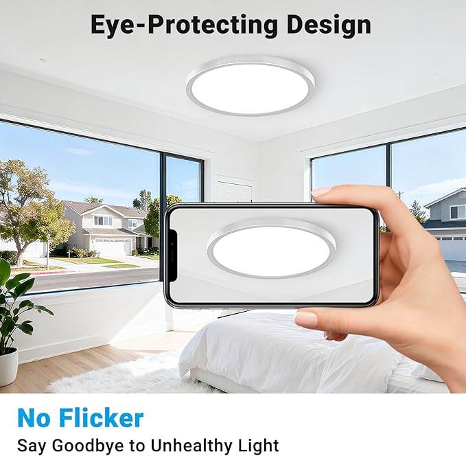 2 Pack LED Flush Mount Ceiling Light,12Inch 24W,3000K/3500K/4000K/5000K/6500K 5 Color Temperatures Ceiling Light Fixture for Kitchen Porch Hallway Bedroom Bathroom and Closet,Brushed Nickel