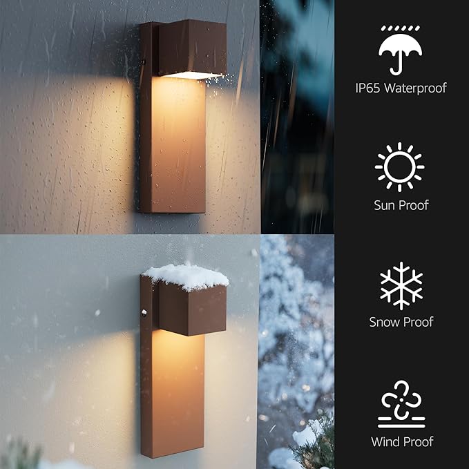 4 Pack 13" Modern Outdoor Led Wall Light,16W 3000K 1200Lumen Porch & Patio Hardwired Wall Mount Wall Sconces,Exterior IP65 Waterproof Aluminum Wall Lamp for Front Door Garage Garden(Rust)