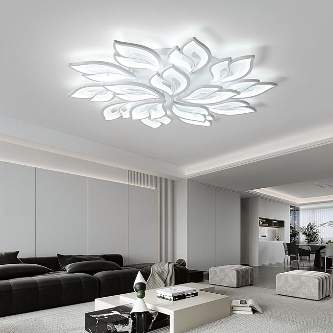 JAYMP 39.4" Flower Shaped Ceiling Light Dimmable Modern Ceiling Lamp Remote Control LED Lighting Fixture for Living Room Kitchen Dining Room (White/15 Petals)