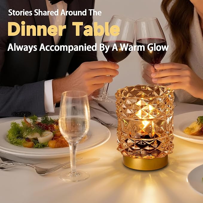 MJ PREMIER Battery Operated Lamp with Timer, Cordless Table Lamps for Shelf Decor, Rhombus Texture Aesthetic Crystal Lamp, Small Decorative Lamps for Bedroom/Bathroom/Kitchen/Entryway/Dorm (Yellow)