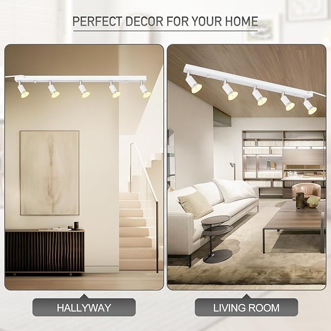 Plug-in Track Lighting, LED Track Lighting Fixtures Ceiling Kit, 30" White Plug in Wall Light with 14.8ft Cord, 3-Light Ceiling Spotlight,Rotatable Kitchen Light Head for Bedroom Hallway(GU10,NO Bulb)