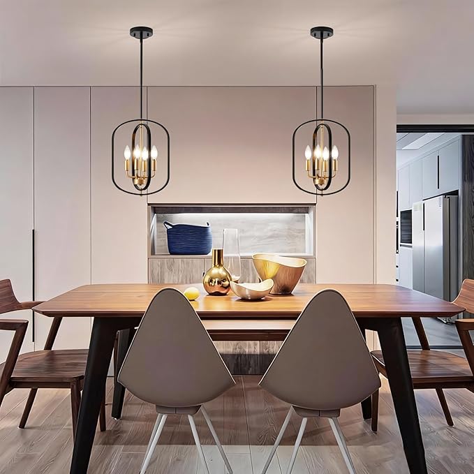 Black and Gold Chandelier Light Fixture for Dining Room, Modern Chandelier for Entryway, Foyer Lighting Fixtures Adjustable Modern Farmhouse Small Chandelier for Living Room Pendant Lights Kitchen