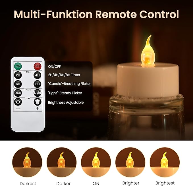 JOSU 12Pcs Flickering Flameless Led Tea Lights Candles Battery Operated, 200+ Hours Fake Electric Candles with Remote Timer, Warmer Lamp White Candlesticks for Home Wedding Party Decor