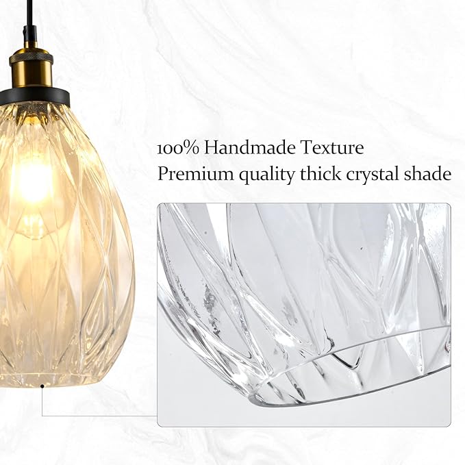 Glass Pendant Light Fixture Kitchen Island Modern Adjustable Chandelier Farmhouse Ceiling Hanging Light for Hallway Porch Kitchen Bedroom Coffee Shop Dining Room Island
